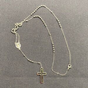 Rosary Silver Cross Pendant Necklace